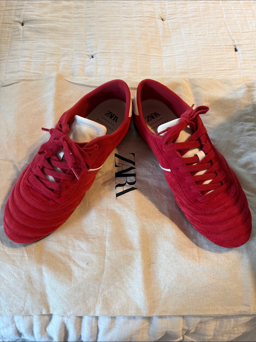 Zara Red Suede Low-Top Sneakers